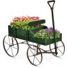 Giantex Small Wagon Planters for Outdoor Plants, Decorative Garden Bed with Metal Wheels, Wood Raised Beds Plant Pot Stand for Backyard Garden Patio 24.5″x13.5″x24″ (Green)(Green)