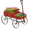 Giantex Small Wagon Planters for Outdoor Plants, Decorative Garden Bed with Metal Wheels, Wood Raised Beds Plant Pot Stand for Backyard Garden Patio 24.5″x13.5″x24″ (Green)(Red)