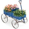Giantex Small Wagon Planters for Outdoor Plants, Decorative Garden Bed with Metal Wheels, Wood Raised Beds Plant Pot Stand for Backyard Garden Patio 24.5″x13.5″x24″ (Green)(Blue)