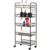 Giantex Storage Rack Trolley Cart Home Kitchen Organizer Utility Baskets with 5 Hooks (5 Tier, Black)(Black)