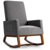 Giantex Upholstered Rocking Chair, Modern Fabric Armchair w/Wood Base, Side Pocket, Linen Padded Seat, High Back Accent Glider Rocker Chair, Mid-Century Leisure Chair for Nursery, Living Room (Gray)(Grey)