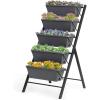 Giantex Vertical Raised Garden Bed, Elevated Planter Raised Beds with Water Drainage, Freestanding 5 Container Boxes for Vegetables and Flowers Growing, Outdoor Indoor Patio Balcony(Gray)