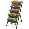 Giantex Vertical Raised Garden Bed, Elevated Planter Raised Beds with Water Drainage, Freestanding 5 Container Boxes for Vegetables and Flowers Growing, Outdoor Indoor Patio Balcony(Dark Gray- Wheels)