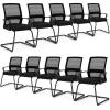 Giantex Waiting Room Chair Set of 2, Office Guest Chairs w/Ergonomic Mesh Backrest, Lumbar Support & Armrests, Mesh Chairs w/Metal Sled Base for Office, Conference Room, Reception, Black(10)