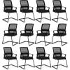 Giantex Waiting Room Chair Set of 2, Office Guest Chairs w/Ergonomic Mesh Backrest, Lumbar Support & Armrests, Mesh Chairs w/Metal Sled Base for Office, Conference Room, Reception, Black(12)