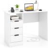 Giantex White Desk with Drawers, Modern Computer Desk with Charging Station, PC Laptop Table Computer Workstation with Storage, Makeup Vanity Table, Writing Desk for Bedroom