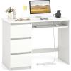 Giantex White Desk with Drawers, Modern Computer Desk with Charging Station & Keyboard Tray, Laptop PC Computer Workstation, Study Writing Desk for Bedroom(White)