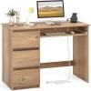 Giantex White Desk with Drawers, Modern Computer Desk with Charging Station & Keyboard Tray, Laptop PC Computer Workstation, Study Writing Desk for Bedroom(Natural)