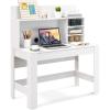 Giantex White Desk with Hutch, Home Office Desk with Bookshelf, Computer Workstation PC Laptop Table with Anti-Toppling Device & Cable Hole, Modern Study Writing Desk for Small Spaces, Bedroom(White)