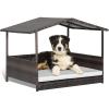 Giantex Wicker Dog House, Raised Rattan Dog Bed with Waterproof Roof, Washable Cushion Cover, Steel Frame, Indoor Outdoor Elevated Dog Bed Pet House for Small Medium Dogs Cats, Easy Assembly(Brown House & White Cushion)