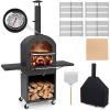 Giantex Wood Fired Pizza Oven with Pizza Stone, Peel, Waterproof Cover, Cooking Grids, Wheels for Outside Camping, Outdoor Backyard Party (64 Inch)(With Side Tables)