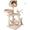 Giantex Wooden Cat Tree, 48 inches Cat Tower with Cattail Condo, Cat Bed, Hammock, Rotatable Jingling Balls, Natural Sisal Scratching Posts, Removable Cushion, Multi-Level Kitten Activity Center