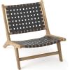 Giantex Woven Accent Chair, Boho Mid Century Modern Armless Accent Chair w/Nylon Backrest & Seat, Teak Wood Frame, Comfy Side Reading Chair for Living Room Bedroom Indoor Outdoor, Black