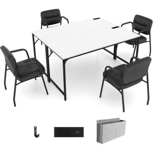 Giantex 10 FT Conference Table with Charging Station, 2 PCS 60″ x 24″ Rectangular Large Meeting Room Desk with Storage Bag & Hook, Space Saving Seminar Table, Modern Office Computer Desk for 4 People(White)