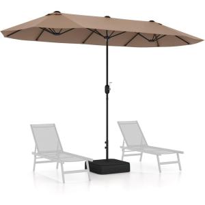 Giantex 13ft Large Patio Umbrella with Base, Double-Sided Outdoor Umbrella with Crank Handle, Umbrella Base Stand with 2 Sandbags, 12 Metal Ribs, Market Umbrellas for Garden Poolside Deck(Tan)