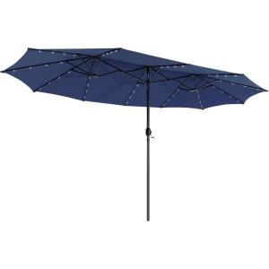 Giantex 15 FT Double Patio Umbrellas with 48 Solar LED Lights, Auto-Charging Panel, Crank System, Outdoor Extra-Large Rectangle Market Table Umbrella for Garden Deck Backyard Beach Pool(Navy)