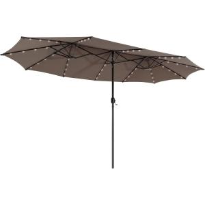 Giantex 15 FT Double Patio Umbrellas with 48 Solar LED Lights, Auto-Charging Panel, Crank System, Outdoor Extra-Large Rectangle Market Table Umbrella for Garden Deck Backyard Beach Pool(Coffee)