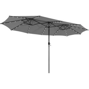 Giantex 15 FT Double Patio Umbrellas with 48 Solar LED Lights, Auto-Charging Panel, Crank System, Outdoor Extra-Large Rectangle Market Table Umbrella for Garden Deck Backyard Beach Pool(Gray)