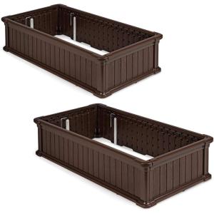 Giantex 2 Pcs Plant Raised Bed, Planter for Vegetables Flower, Outdoor Garden Plant Box Patio Backyard, Easy Assembly, 48”Lx24”Wx12”H, Brown