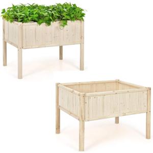 Giantex 2 Pcs Raised Garden Bed, Elevated Wood Planter Box, Planter Raised Beds, with Legs & Black Liner, Planting Raised Beds, Herb Vegetable Flowers Growing Container, Easy Assembly