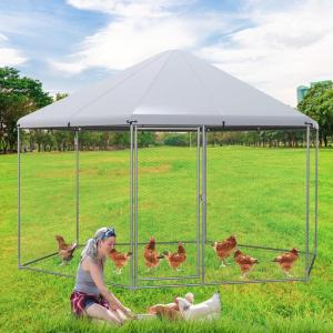 Giantex 23ft Large Metal Chicken Coop, Walk-in Chicken Run Poultry Cage, Waterproof Sun-Proof Cover, Galvanized Steel Frame, Hen Duck Rabbit House Outdoor Farm Yard (23 x 6.6 ft, Half Spire)(Spire)