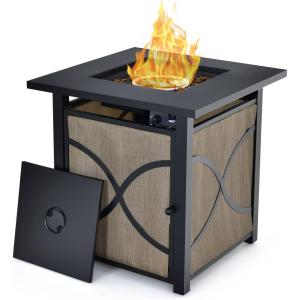 Giantex 25-Inch Propane Fire Pit Table, 40000 BTU Square Gas Firepit Table with Lid, Fire Glass and Adjustable Flame, CSA Approved, 2-in-1 Outdoor Fire Table for Patio and Garden(Classic)