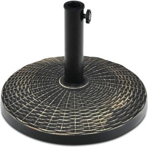 Giantex 27lbs Patio Umbrella Base, 18 Inch Round Outdoor Umbrella Stand for 1.5” or 1.9” Diameter Pole, Heavy Duty Market Umbrella Holder for Garden Beach Yard Poolside, Bronze