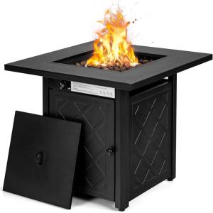Giantex 28’’ Propane Fire Pit Table, 50,000 BTU Auto-Ignition Gas Fire Pit, Square Steel Fire Table with Lid, Multifunctional Gas Fire Pit Table for Patio Garden Poolside, CSA Certification