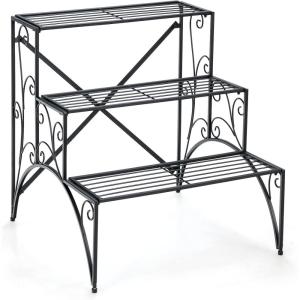 Giantex 3 Tier Metal Plant Stand, Black Corner Plant Stand Indoor w/ Widened Grid Shelf & Non-Slip Foot Pads, Display Rack Holder for Outdoor Porch Garden Patio Balcony