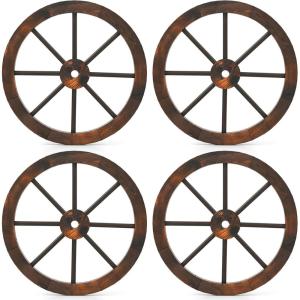 Giantex 30-Inch Wagon Wheels 2 Pieces, Carbonized Solid Fir Wood, Old Western Style Wall Art Garden Decor, Decorative Rustic Hanging Wood Wheels for Yard Garage Bar Farmhouse Outdoor(24″ – 4 Pieces)