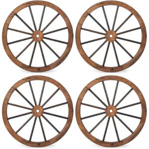 Giantex 30-Inch Wagon Wheels 2 Pieces, Carbonized Solid Fir Wood, Old Western Style Wall Art Garden Decor, Decorative Rustic Hanging Wood Wheels for Yard Garage Bar Farmhouse Outdoor(30″ – 4 Pieces)