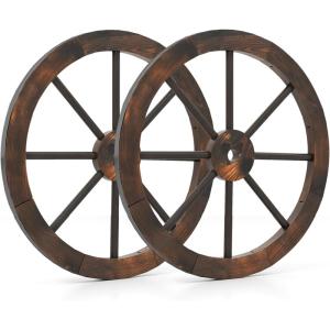 Giantex 30-Inch Wagon Wheels 2 Pieces, Carbonized Solid Fir Wood, Old Western Style Wall Art Garden Decor, Decorative Rustic Hanging Wood Wheels for Yard Garage Bar Farmhouse Outdoor(24″ – 2 Pieces)