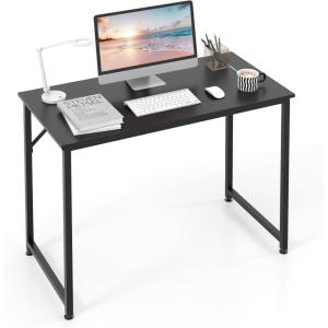 Giantex 40-Inch White Computer Desk, Home Office Desk with Heavy-Duty Metal Frame, Modern Simple Gaming Table PC Workstation, Versatile Small Desk for Bedroom, Small Spaces(Black)