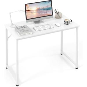 Giantex 40-Inch White Computer Desk, Home Office Desk with Heavy-Duty Metal Frame, Modern Simple Gaming Table PC Workstation, Versatile Small Desk for Bedroom, Small Spaces(White)