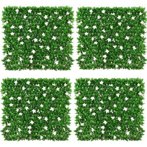 Giantex 4PCS Expandable Fence with Leaves, 6.5ft Privacy Screen Decorative Faux Ivy Fencing Panel for Balcony Patio Deck Backdrop, Outdoor Artificial Hedge Screen (4, Green Leaves & White Flowers)(Green leaves & White Flowers)