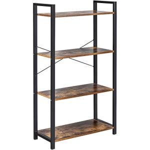 Giantex 4-Tier Industrial Bookshelf, Vintage Bookcase with Metal Frame, Standing Shelf Unit, Storage Shelves, Book Shelf for Living Room, Bedroom, Office, Brown(Brown)