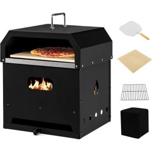Giantex 4-in-1 Outdoor Pizza Oven Wood Fired, 2-Layer Pizza Maker Grill with Stone, Peel, Waterproof Cover, Cooking Grids, Detachable Grill Oven & Fire Pit for Outside Backyard BBQ
