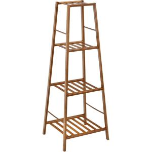 Giantex 4-tier Bamboo Plant Stand, 39” Ladder Shelf Corner Storage Shelving, Flower Pot Rack Display Shelf, Indoor Outdoor Flower Holder Planter for Living Room Patio Balcony (Brown)