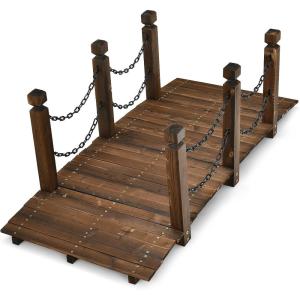 Giantex 5 FT Wooden Garden Bridge, Classic Wood Arc Footbridge with Railings, 400 lbs Capacity, Decorative Pond Bridge for Outdoor Garden Yard Backyard Creek Farm (Natural)(Brown)