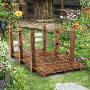 Giantex 5 ft Garden Bridge – Stained Wood Arc Footbridge Walkway with Side Railings, Decorative Wooden Bridge Landscaping for Backyard Farm Garden Creek Pond Decor, Easy to Assemble (Stained Brown)(Stained Brown)