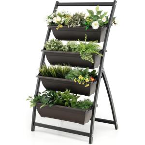 Giantex 5.2FT Vertical Raised Garden Bed, 4-Tier Elevated Planter Box w/4 Containers & Drainage Holes, Indoor Outdoor Freestanding Planter for Vegetables, Herbs, Flowers, Heavy-Duty Metal Frame(1)