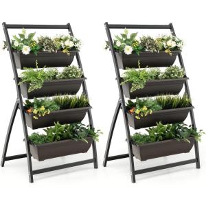 Giantex 5.2FT Vertical Raised Garden Bed, 4-Tier Elevated Planter Box w/4 Containers & Drainage Holes, Indoor Outdoor Freestanding Planter for Vegetables, Herbs, Flowers, Heavy-Duty Metal Frame(2)