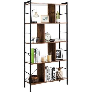 Giantex 5-Tier Bookshelf, Industrial Style Bookcase with Metal Frame, Free Standing Storage Display Shelves, Home Office Study Storage Rack Shelves with Dividers, Wood Shelving Unit (Rustic Brown)(Rustic Brown)
