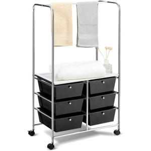 Giantex 6 Drawer Storage Cart, Office School Organizer Cart, Rolling Drawer Cart for Tools, Scrapbook, Paper or Bathroom, Storage Shelf (Black)