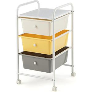 Giantex 6 Storage Drawer Cart Rolling Organizer Cart for Tools Scrapbook Paper Home Office School Multipurpose Mobile Utility Cart (Beige & Yellow)(Beige+Yellow+Gray)