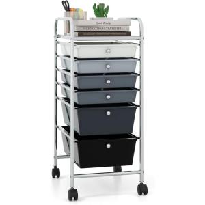 Giantex 6 Storage Drawer Cart Rolling Organizer Cart for Tools Scrapbook Paper Home Office School Multipurpose Mobile Utility Cart (Beige & Yellow)(Black Gradient)