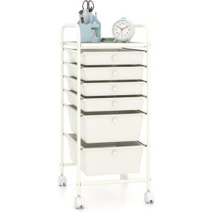 Giantex 6 Storage Drawer Cart Rolling Organizer Cart for Tools Scrapbook Paper Home Office School Multipurpose Mobile Utility Cart (Beige & Yellow)(Ivory)