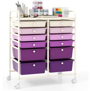 Giantex 6 Storage Drawer Cart Rolling Organizer Cart for Tools Scrapbook Paper Home Office School Multipurpose Mobile Utility Cart (Beige & Yellow)(Purple Gradient)