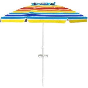 Giantex 7.2 Ft Beach Umbrella, Patio Sunshade Umbrella with Sand Anchor & Cupholder, Solid Steel Pole, Carrying Bag, Portable Sun Shelter Suitable for Seaside, Backyard, Poolside, Market Entrance(Rainbow)