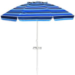 Giantex 7.2 Ft Beach Umbrella, Patio Sunshade Umbrella with Sand Anchor & Cupholder, Solid Steel Pole, Carrying Bag, Portable Sun Shelter Suitable for Seaside, Backyard, Poolside, Market Entrance(Navy)